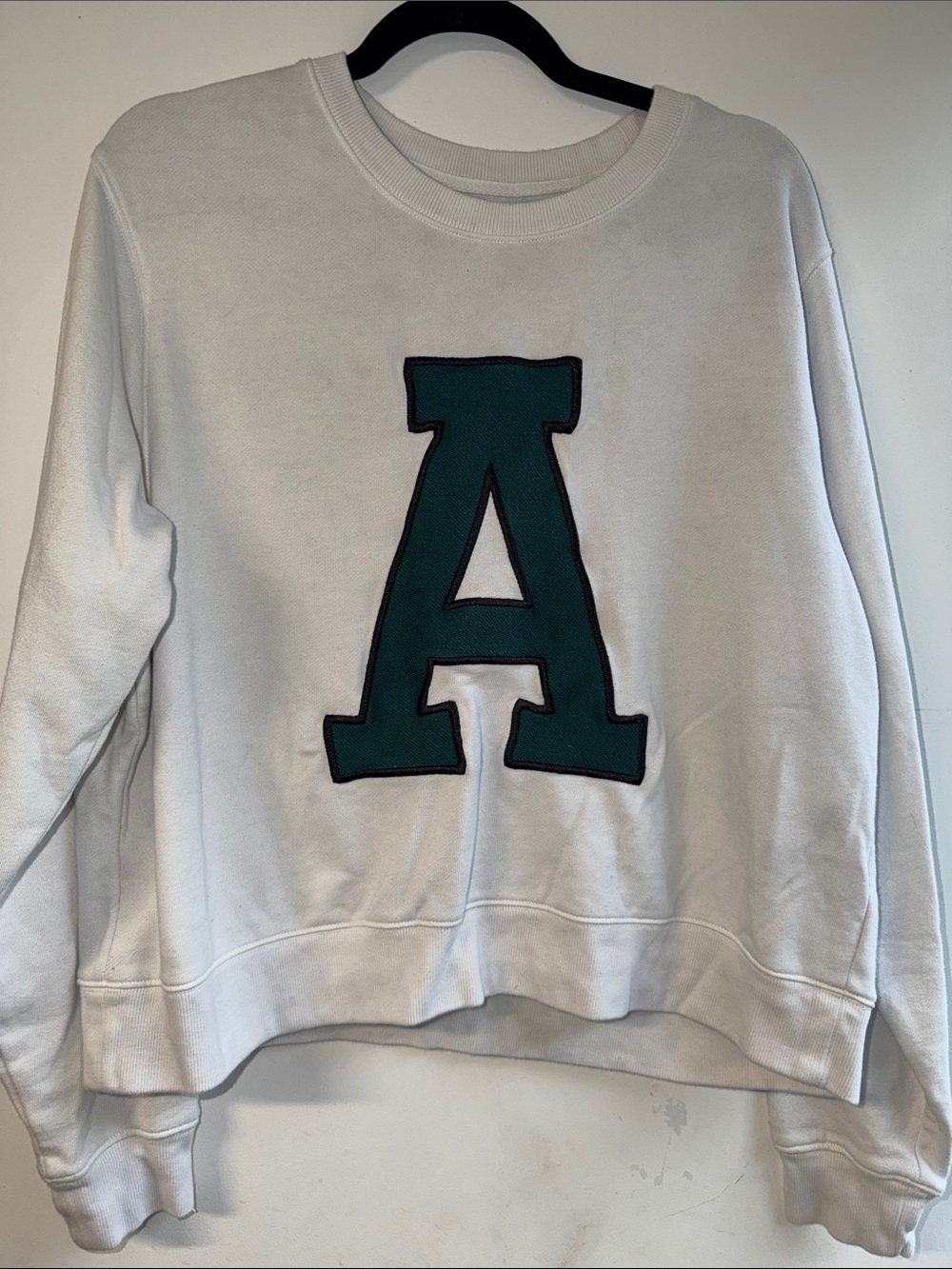 Maeve White Crewneck Sweater with Teal Letter A Size Large